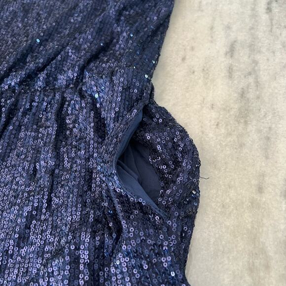 Navy Blue Sequin Knit Romper Woman Size XL Elastic Waist Pockets Lined Clubwear - Picture 5 of 12